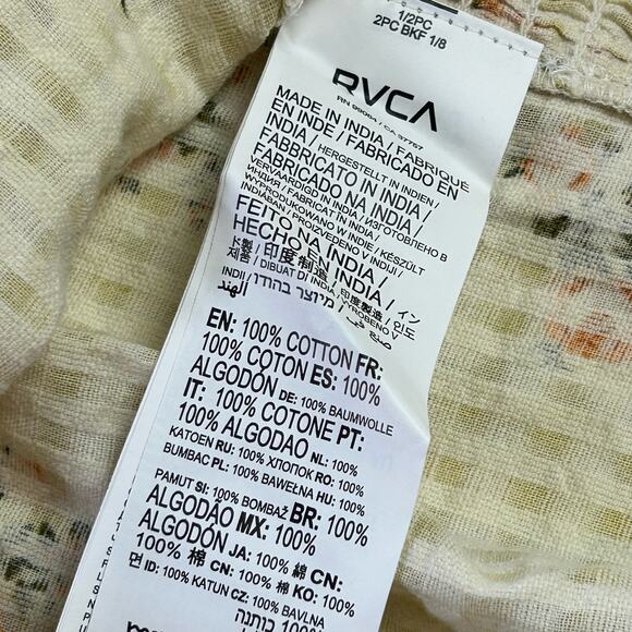 RVCA Dress Gretel Golden Floral Yellow Keyhole Tie Smocked Sides Cotton Mini - Picture 10 of 12